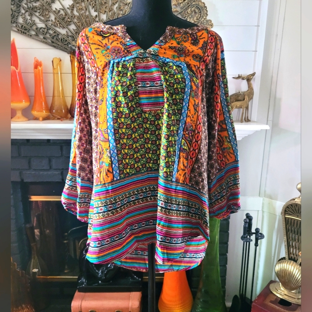 Fig And Flower Multicolor Bohemian Style Women's Top